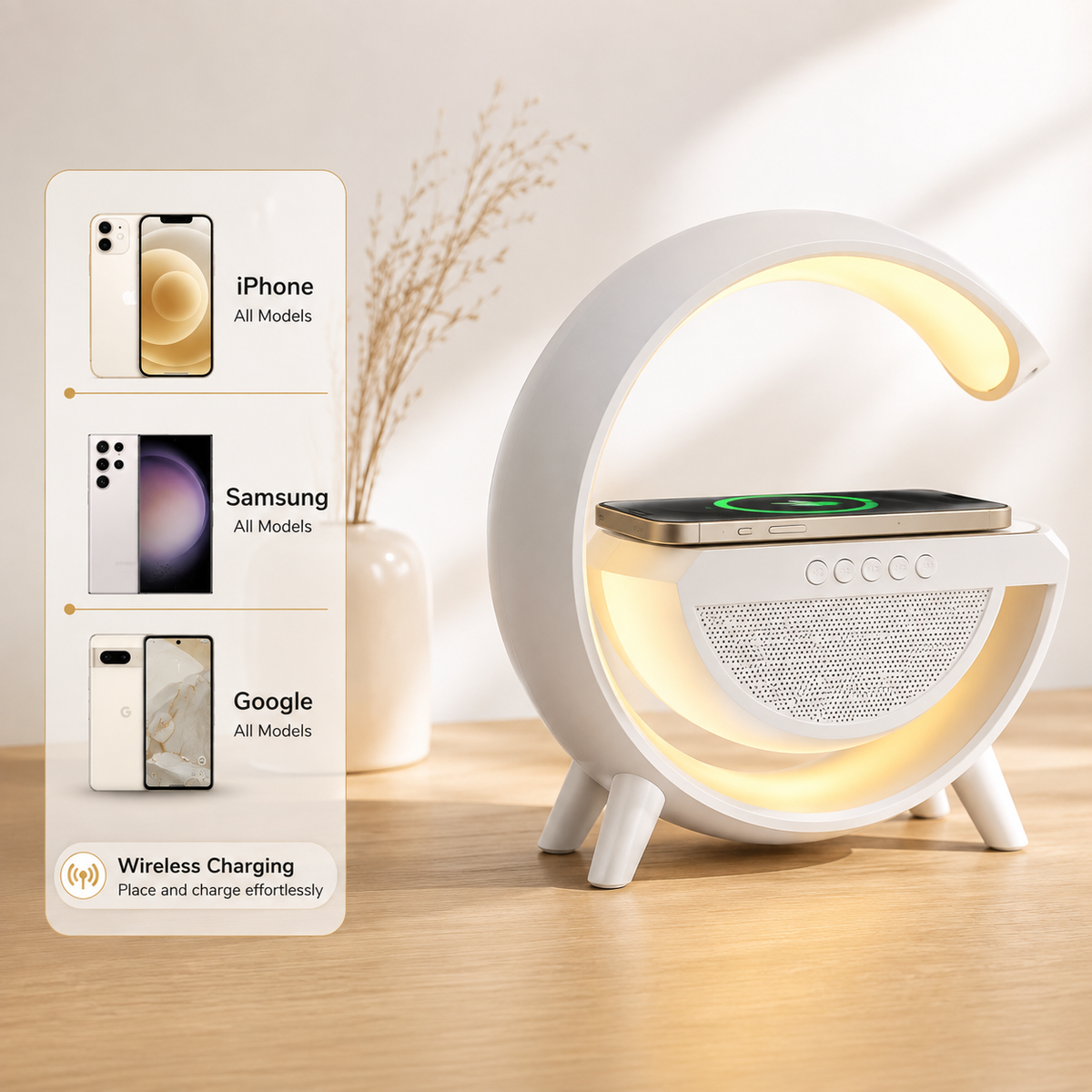 GlowBeat 3-in-1 Bluetooth Speaker, LED Light & Wireless Charger