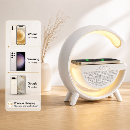 GlowBeat 3-in-1 Bluetooth Speaker, LED Light & Wireless Charger