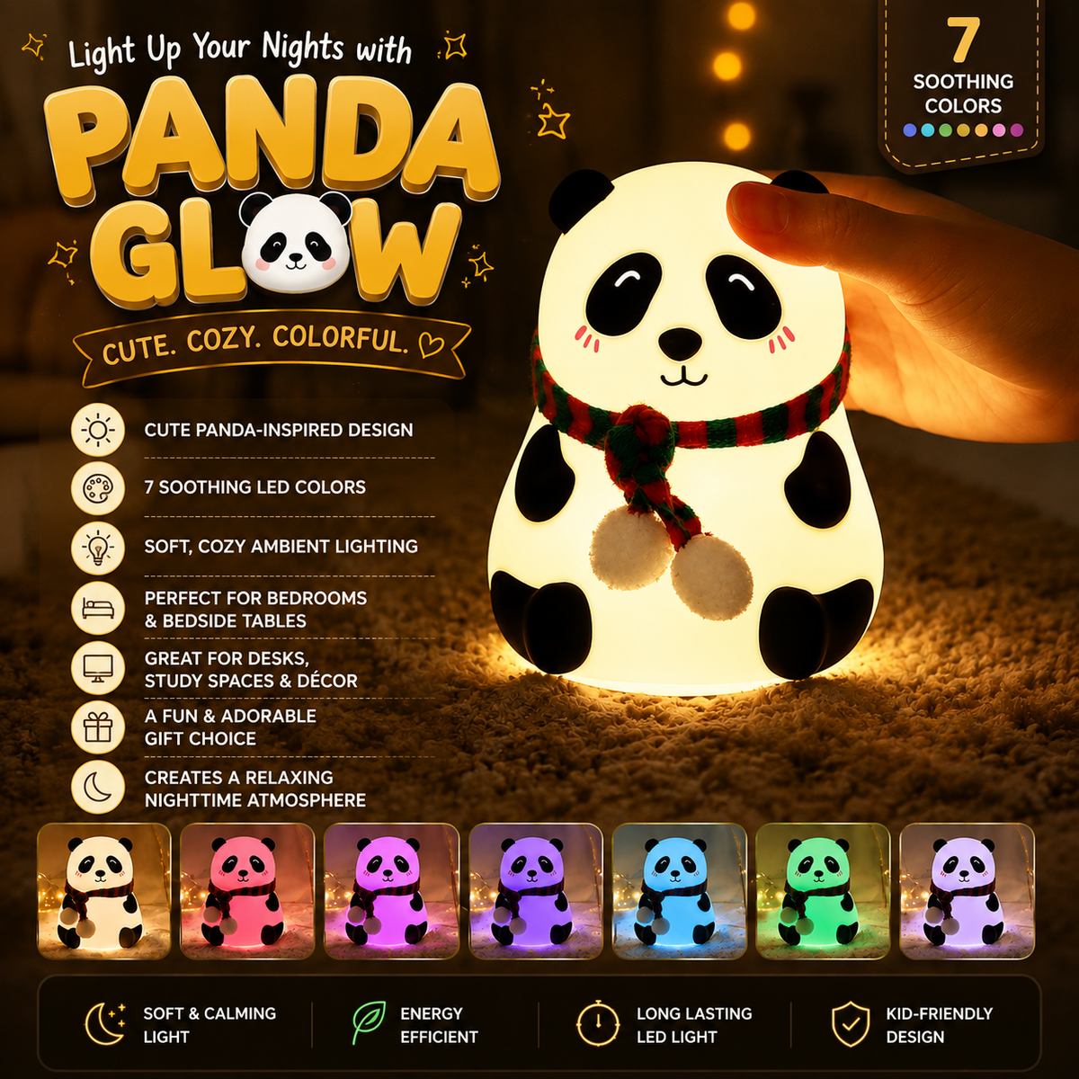 PandaGlow – 7-Color Panda Night Lamp